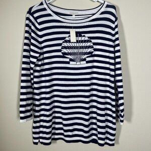 NWT! Talbots Factory Women's Navy White Striped Shell Light Sweater S Resort!